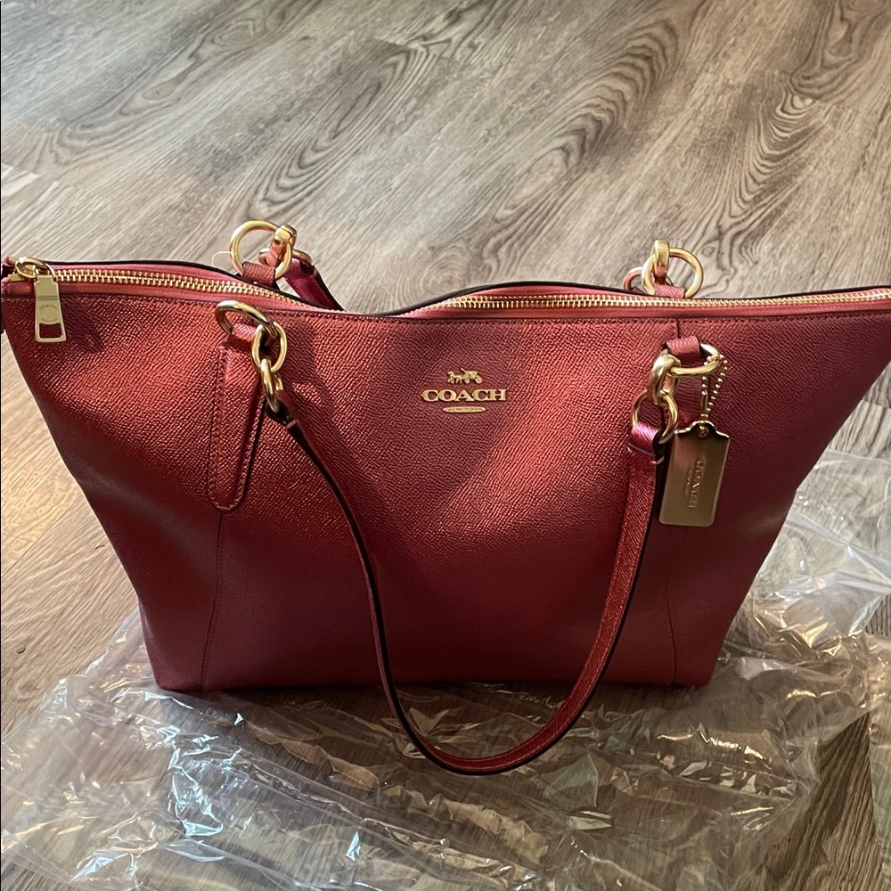 Coach Burgundy Leather Tote with Gold Accents
